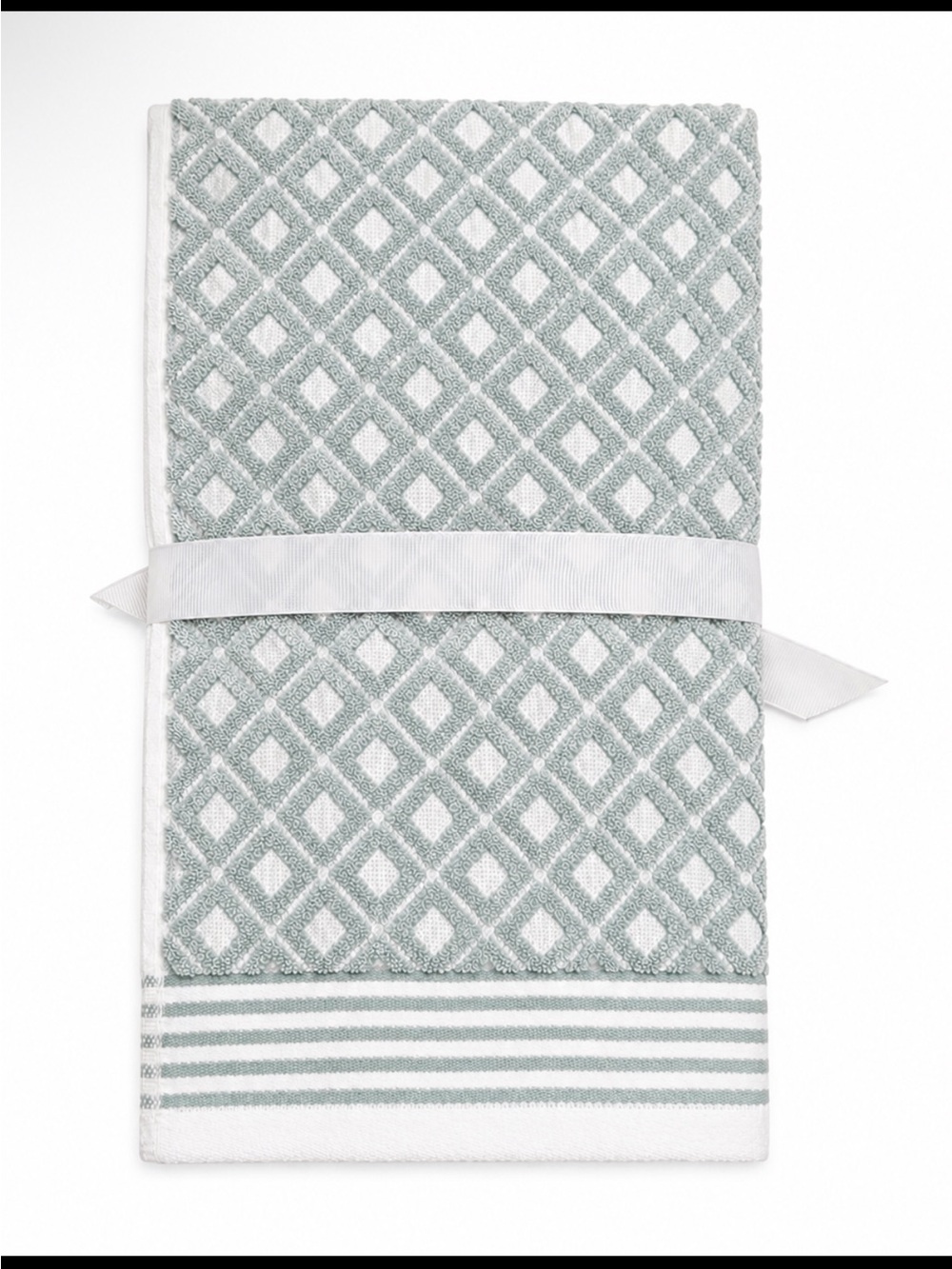 Soft Blue & White Geometric Bath Towel – Spa Style - Picture 4 of 4
